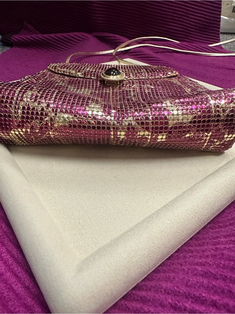 Whiting & Davis Pink and Gold Mesh Evening Shoulder Bag